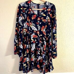 Jaase Anthropologie Boho Navy Blue Floral Flowy Mini Dress Women Size Large